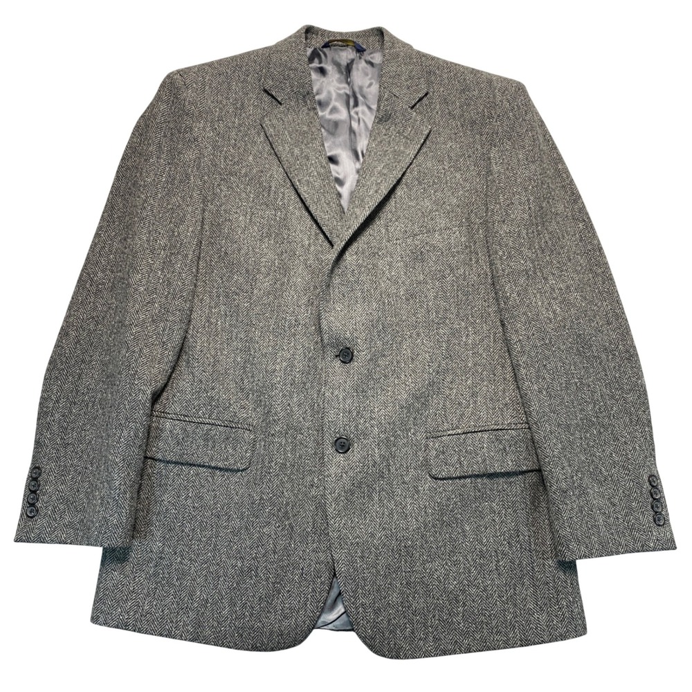 Brooks Brothers 346 Mens 42R Gray Herringbone Wool 2-Button Blazer Sport Coat